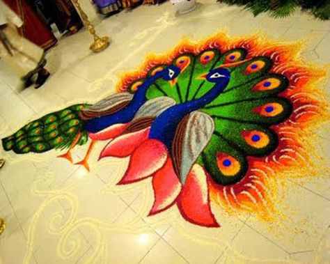 9 Best Peacock Rangoli Designs With Images | Styles At Life Rangoli Photos, Best Rangoli, Rangoli Designs For Competition, Poster Rangoli, Indian Rangoli Designs, Peacock Rangoli, Latest Rangoli, Easy Rangoli Designs Diwali, Rangoli Designs Latest