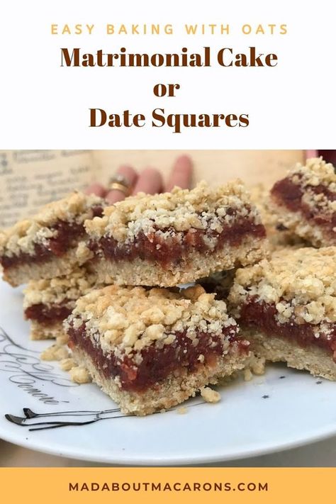 Matrimonial Cake – Oaty Shortbread Date Squares  #dateideas #datesquares #oatrecipes #matrimonialcake #dates #traybaking Gluten Free Date Squares, Matrimonial Cake, Date Square, Matrimonial Cake Date Squares, Date Squares Recipe, Easy French Recipes, Date Squares, Date Cake, Oat Crumble