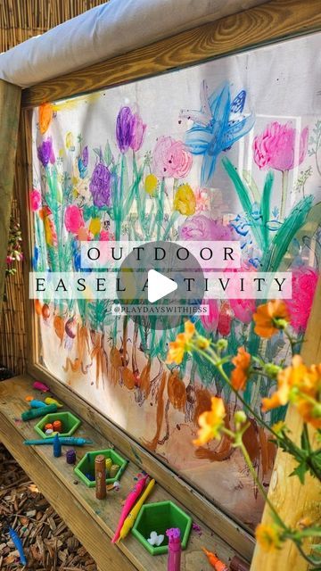 Outdoor Paint Station, Outdoor Area Ideas Eyfs, Outdoor Mark Making Area Eyfs, Outdoor Painting For Kids, Outdoor Provocations, Kids Outdoor Play Area Ideas, Outdoor Classroom Ideas, Eyfs Garden, Early Years Outdoor Area