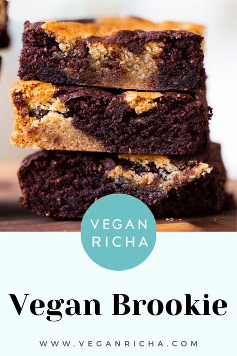 This vegan brookie recipe combines rich brownie and decadent chocolate chip cookie in a single baking pan to make one epic pan cookie. Vegan Brookie, Brookie Recipe, Chocolate Chip Cookie Brownies, Pan Cookies, Vegan Brownies, Almond Flour Cookies, Baking With Almond Flour, Vegan Cookies Recipes, Veg Food