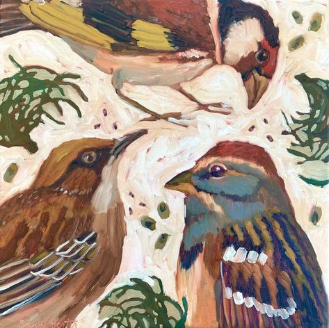 Birds & Twigs n.3 | 2019 Sandi Hester Art, Sandi Hester, August Wren, Autumn Birds, Acrylic Inspiration, Alevel Art, Pretty Paintings, Wild Geese, 2024 Art