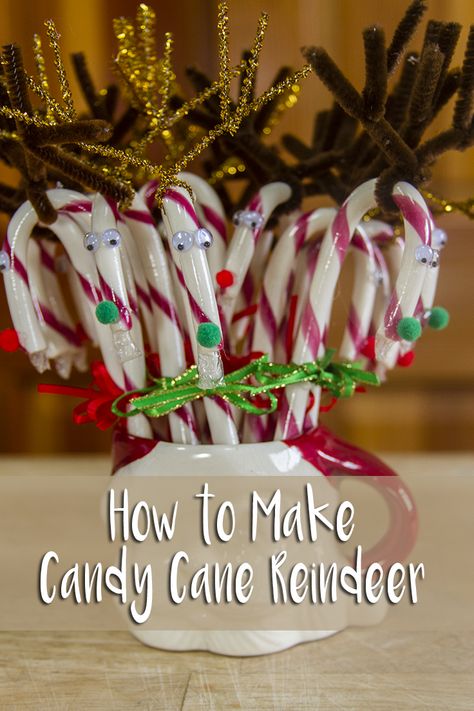 Candy Cane Reindeer How To Make Candy, Christmas Luncheon, Candy Cane Reindeer, Christmas Flower Decorations, Candy Cane Crafts, Canes Decor, Reindeer Craft, Preschool Christmas Crafts, Candy Crafts