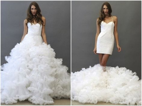 Be dancefloor ready in seconds with a transformer wedding dress. | 31 Impossibly Fun Wedding Ideas 2 In 1 Wedding Dress, Vestido Convertible, Convertible Wedding Dresses, Wedding Dress 2013, Quirky Wedding, White Wedding Dress, 21st Dresses, Stunning Wedding Dresses, A Wedding Dress