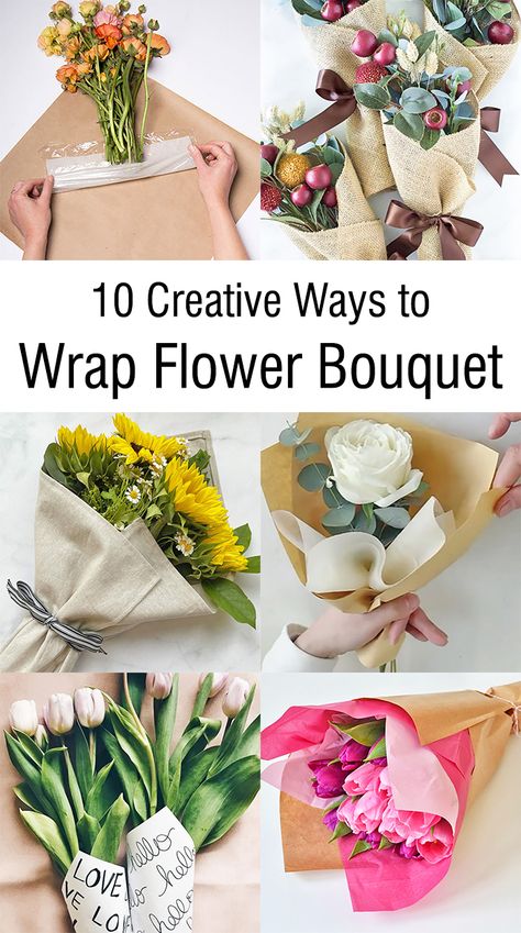 Looking for new and exciting ways to present your next flower bouquet? Check out these 10 creative ideas for unique and beautiful wrapping that will make your bouquet stand out from the rest. Ways To Wrap Flower Bouquets, Wrap Fresh Flowers, Wrapping Flower Bouquet, How To Wrap A Bouquet Of Flowers, How To Wrap Bouquet With Paper, Wrapping Flowers In Paper Bouquets, Diy Flower Bouquet Wrapping, How To Wrap Flower Bouquet, Flower Bouquet Wrapping Ideas