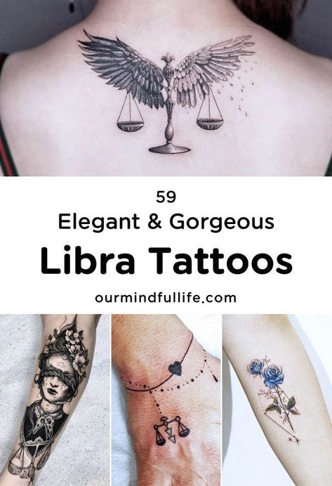 Libra Tattoo For Women Beautiful, Halloween Libra Tattoo, Libra Angel Tattoo, Tattoos That Symbolize Balance, Male Libra Tattoo, Elegant Libra Tattoos, Libra Wrist Tattoos For Women, Libra And Capricorn Tattoo, Libra Leg Tattoo