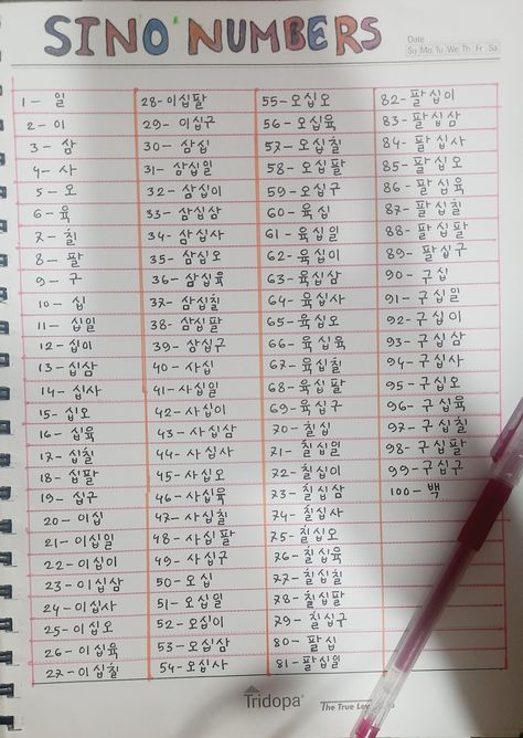 Native Korean Numbers 1-100, Numbers In Korean 1-100, Korean Numbers 1 To 100, Sino Korean Numbers, Numbers In Korean, Korean Numbers, Numbers 1 100, 1 To 100, Korean Words Learning