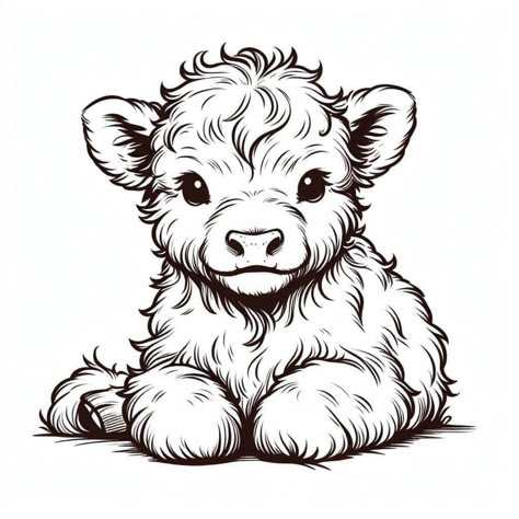 Pyrography Patterns Printable, Highland Cow Tattoo, Cow Sketch, Tree Frog Tattoos, Cow Tattoo, Cow Drawing, Farm Svg, Baby Highland Cow, Farm Quilt