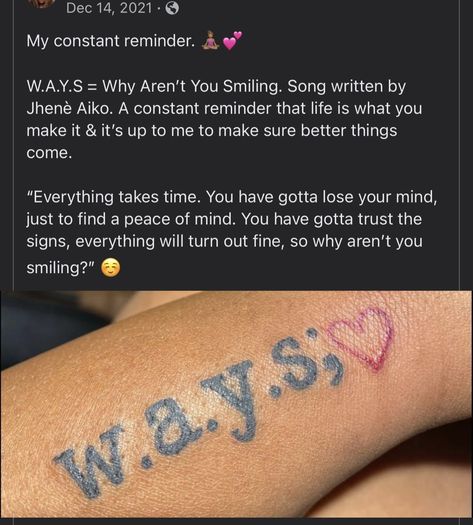 Ways Meaning Tattoo, Ways Tattoo Meaning, Spotless Mind Tattoo Jhene Aiko, Ways Tattoo Jhene Aiko Meaning, Connect Tattoo Ideas, W.a.y.s Tattoo Jhene Aiko, Jhene Aiko Inspired Tattoos, Ways Tattoo Jhene Aiko With Butterfly, Jhene Aiko Inspired Outfits