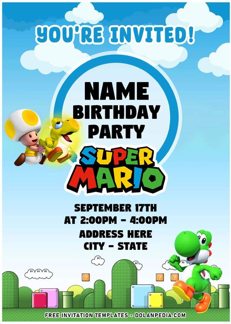 Get (Free Editable PDF) Super Birthday Bash Mario Bros Invitation Templates Super Mario Invitations Free Template, Mario Invitations, Super Mario Invitation, Daisy Baby Shower Invitations, Dance Party Invitations, Mario Bros Birthday, Super Mario Party, Mario Birthday, Free Invitation Templates