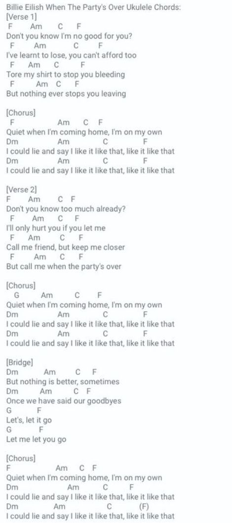 Happier Than Ever Ukulele Chords, Party Favor Billie Eilish Ukulele Chords, Billie Eilish Guitar Chords, Billie Eilish Ukulele Chords, Billie Eilish Ukulele, Uke Chords, Chords Ukulele, Ukelele Chords Ukulele Songs, Ukulele Chords Songs