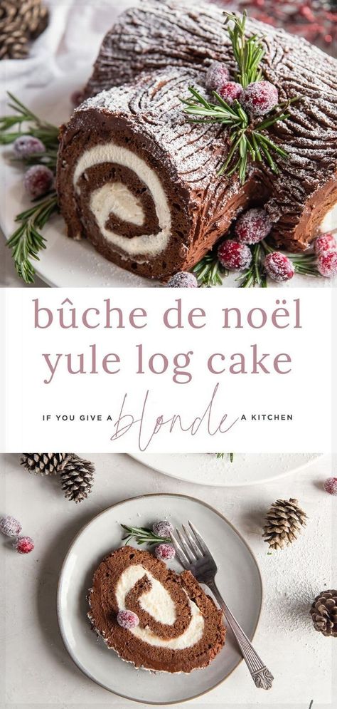 I’m so excited to share with you this traditional Christmas cake! A yule log cake, also known as a bûche de noël, is assembled and decorated to resemble a log. It makes for a showstopper dessert at Christmas and tastes as good as it looks! Swiss Cake Roll, Yule Log Cake Recipe, Yule Log Recipe, Showstopper Dessert, Traditional Christmas Cake, Swiss Cake, Chocolate Yule Log, Powdered Food Coloring, Yule Log Cake