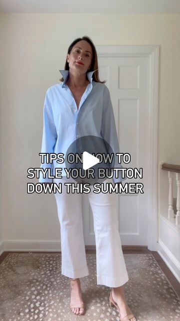 THE STYLIST EFFECT on Instagram: "How to make your button downs more chic this summer. #styletips #thelewellyn #theperfectshirt" Styling A Collared Shirt, Buttoning Up Shirt Reference, Women Wearing Mens Shirts Button Up, Button Up Shirt Tucked In One Side, How To Style Mens Button Up Shirts Women, Oversize Button Down, Oversized Button Up Shirt Outfit Women, How To Style Men’s Button Up For Women, How To Wear A Long Button Down Shirt