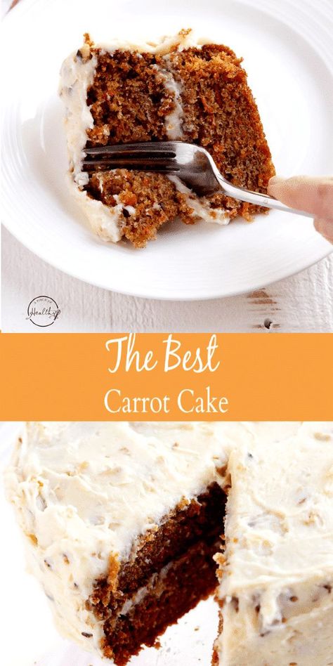 This is the best carrot cake recipe I have ever tasted, and it is my mom's recipe that my family has made for many years. #carrotcake apinchofhealthy.com Best Carrot Cake Recipe, Carrot Cake With Pineapple, The Best Carrot Cake, Spring Recipes Dessert, Homemade Carrot Cake, Asian Cake, Moist Carrot Cakes, Best Carrot Cake, Roasted Walnuts