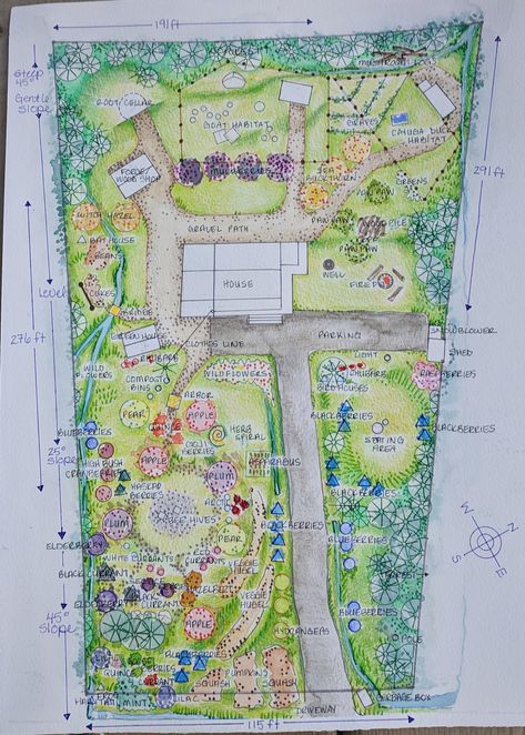 Two Acre Homestead Layout, Modern Permaculture Design, 5 Acre Landscape Design, Homesteading Land Layout, Acre Landscaping Design, Permaculture Forest Garden, Orchard Planning Design, One Acre Garden Layout, Good Forest Layout