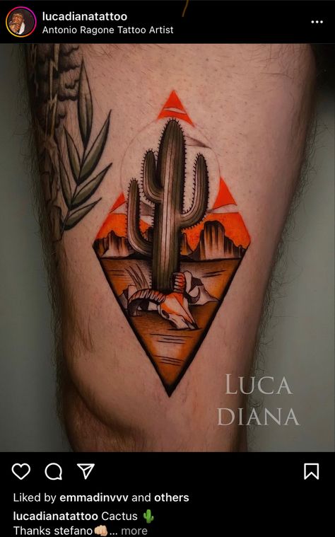 Desert Traditional Tattoo, Traditional Arizona Tattoo, American Traditional Desert Tattoo, Joshua Tree Tattoo Traditional, Dessert Landscape Tattoo, Mountain Cactus Tattoo, Desert Tattoo, Mountain Tattoo, American Traditional