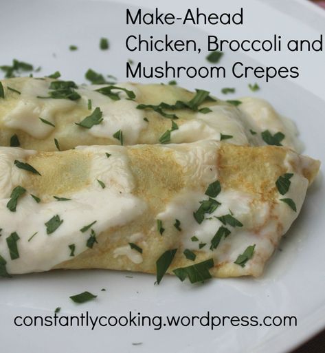 Crepes_served_pinnable Mushroom Crepe, Crepe Recipe Savory, Chicken Crepes, Stuffed Crepes, Mushroom Broccoli, Broccoli Sauteed, Crepes Filling, Savory Crepes, Crepe Recipes