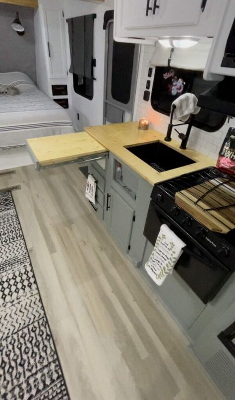 RV Countertop Extension Ideas: 3 Ways to Create Counter Space Diy Counter Extension, Camper Countertop Ideas, Rv Countertop, Countertop Extension, More Counter Space, Camper Renovations, Top Extender, Diy Counter, Camper Kitchen