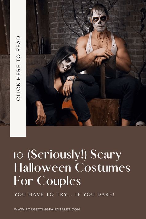 Alt Couples Halloween Costumes, Fright Night Outfit Ideas, Evil Couples Costumes, Couples Costume Horror Movie, Dark Halloween Costumes Couples, Slasher Movie Costume, Contest Winning Couples Costume, Gory Halloween Costumes Couples, Scary Halloween Costume Couples