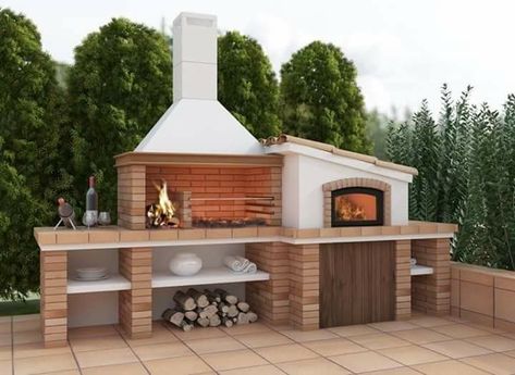 Barbacoa Jardin, Brick Bbq, Outdoor Bbq Area, Barbecue Design, Outdoor Barbeque, Outdoor Kitchen Decor, Outdoor Bbq Kitchen, Backyard Fireplace, Backyard Grilling