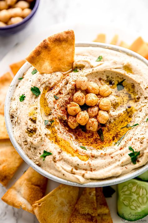 Authentic Hummus, Vegan Hummus Recipe, Low Carb Hummus, Jessica In The Kitchen, Best Hummus Recipe, Easy Hummus Recipe, Hummus Recipe Homemade, Vegan Hummus, Homemade Hummus