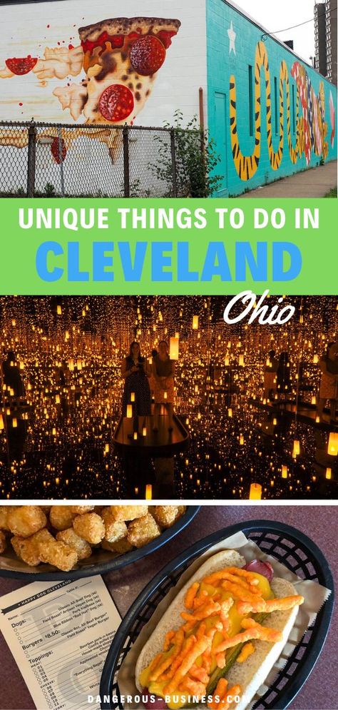 Hot Dog with Nacho Cheese and Street Art. With Text Reading: 10 Unique Things to Do in Cleveland, Ohio. Marblehead Ohio, Cleveland Food, Ohio Travel, Midwest Travel, Couples Vacation, Family Road Trips, Usa Travel Destinations, Cleveland Ohio, Unique Things