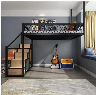 Loft Kids Playroom, Steel Loft Bed, Bedroom Aesthetic Minimalist, Loft Bedroom Ideas, Stairs Bedroom, Loft Beds For Teens, Cool Loft Beds, Cozy Bedroom Aesthetic, Loft Bed With Storage