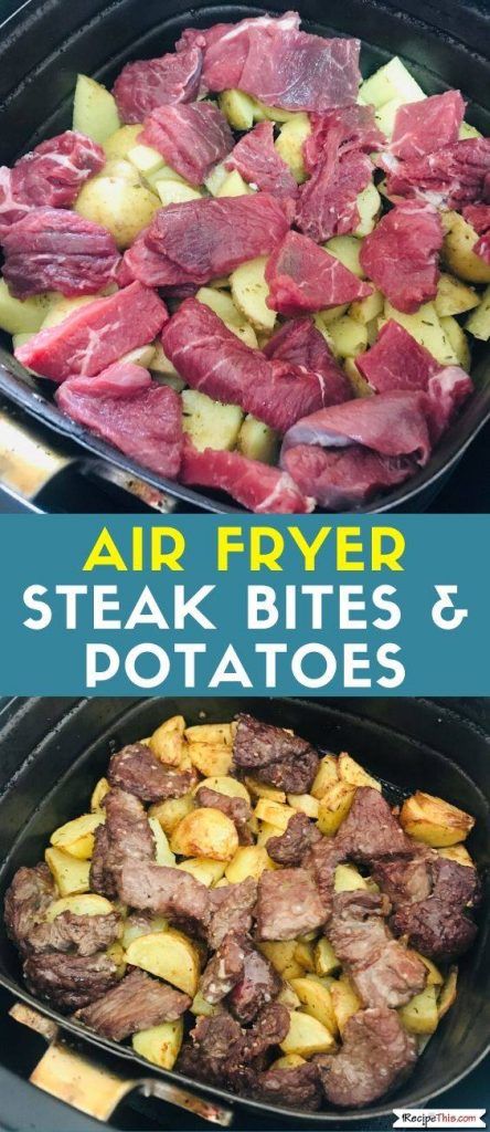 Stake Bites With Potatoes, Air Fryer Recipes Steak Bites And Potatoes, Airfryer Supper Ideas, Steak Potatoes Air Fryer, Stake In The Air Fryer, Airfryer Healthy Dinner Recipes, Air Fryer Steak And Potato Bites, Stake Bites Air Fryer, Steak And Potato Air Fryer