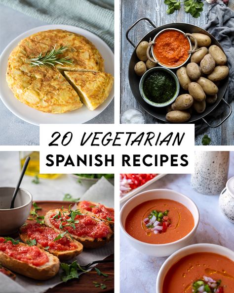 Spanish cuisine offers many vegetarian recipes that you can easily make at home, taste delicious, and are packed with fresh vegetables. Check out this 20 Vegetarian Spanish Recipes. Vegan Spanish Recipes, Spanish Side Dishes, Vegetarian Tapas, Spanish Vegetables, Spanish Cooking, One Pot Vegetarian, Vegan Party Food, Tapas Dishes, Vegan Party