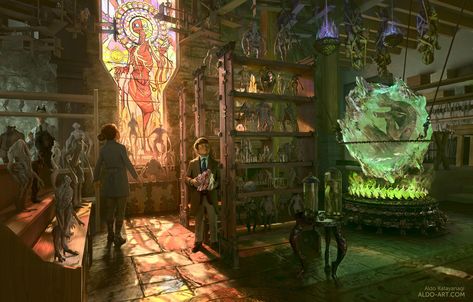 ArtStation - Homunculus Store, Aldo Katayanagi Fantasy Shop, Fantasy Setting, Fantasy Places, Fantasy Art Landscapes, Fantasy Rpg, Urban Fantasy, 판타지 아트, Environment Concept Art, Sci Fi Art