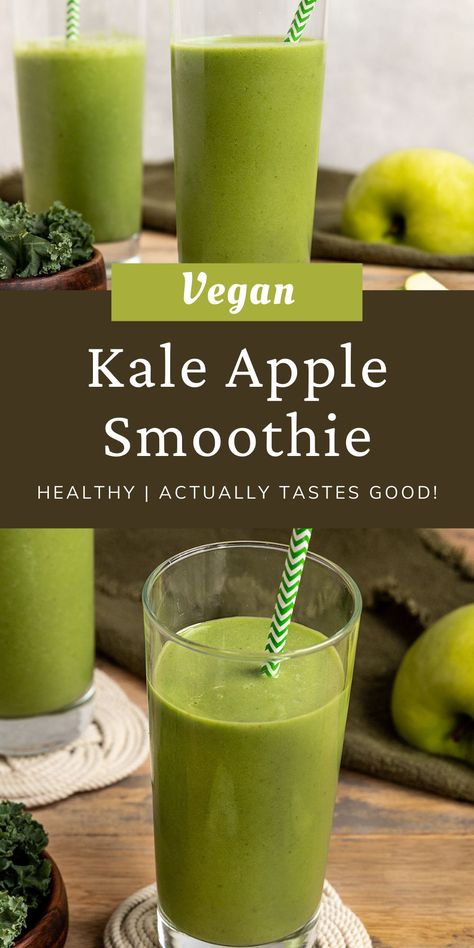 Banana Kale Smoothie, Green Apple Smoothie, Apple Smoothie Recipes, Kale Smoothie Recipes, Plant Based Smoothies, Vegan Smoothie Recipes, Apple Smoothie, Perfect Healthy Breakfast, Kale Smoothie