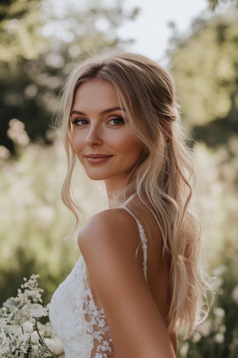 Get ready to wow with these 50+ show-stopping all down bridal hair looks. Whether you want cascading waves or sleek, smooth locks, these hairstyles are sure to take your wedding day style to the next level. #AllDownBridalHair #ShowStoppingBride #WeddingHairGoals Wedding Hair With A Veil, Bridal Beach Waves, Wedding Hair Wavy, Beach Waves Wedding Hair, Bridal Hair Looks, Beach Waves Wedding, Hair Down Bridal, Wedding Hair Beach, Beachy Wedding Hair