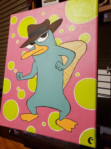 Disney Canvas Paintings, Disney Canvas Art, Perry The Platypus, Disney Canvas, Disney Paintings, Trippy Painting, Hippie Painting, Small Canvas Paintings, Pop Art Canvas