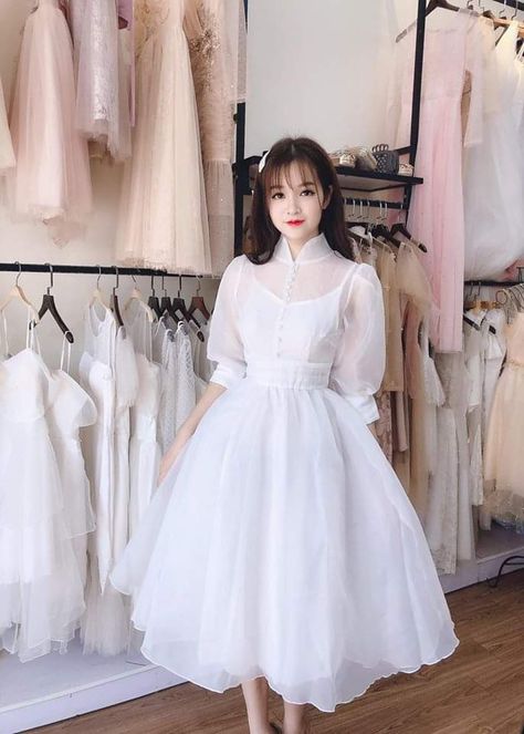 Aesthetic Frock Korean, Elegant Outfit Dress, Frock Designs For Women, Frock Models, Stand Collar Dress, Beautiful Casual Dresses, Stylish Short Dresses, Stylish Fall Outfits, Modest Dresses Casual