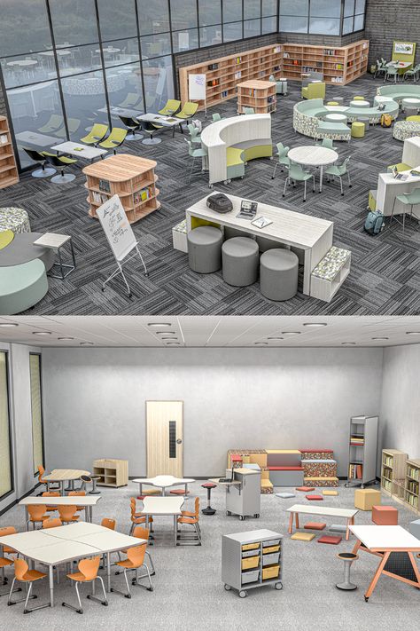 Open Learning Spaces, Student Center Furniture, Higher Education Classroom Design, Student Spaces Design, Modern Learning Spaces, Interactive Classroom Design, Learning Spaces Design, Flexible Classroom Design, Teachers Room Design