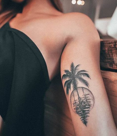 Top 100 Best Palm Tree Tattoos For Women - Paradise Design Ideas Tree Tattoo Men, Tropical Tattoo, Tree Tattoos, Worlds Best Tattoos, Palm Tattoos, Tattoo Zeichnungen, Tree Tattoo Designs, Palm Tree Tattoo, Bicep Tattoo