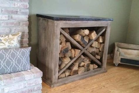 indoor firewood box Indoor Firewood Rack, Firewood Storage Indoor, Pinterest Pretty, Firewood Rack, Firewood Storage, Wood Rack, Diy Holz, Woodworking Projects Plans, Teds Woodworking