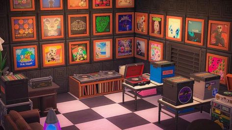 Animal Crossing Record Shop, Acnh Music Shop, Acnh Record Shop, Acnh 80s, Acnh Music, Animal Crossing Music, Acnh House, Urban Island, Bug Images