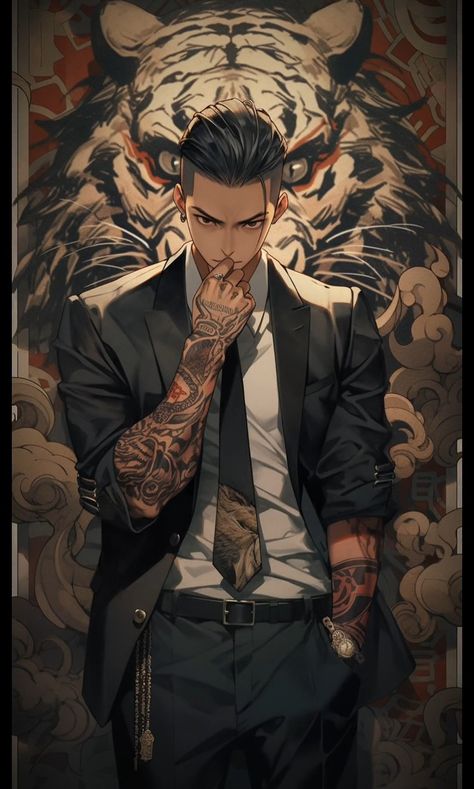 Tiger Background, Tattoo Boy, Background Tattoo, Yakuza Anime, Anime Gangster, Character Artist, Anime Fanfiction, Cartoon Character Pictures, Dark Anime Guys