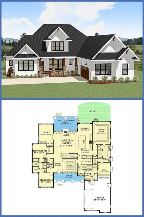 Living Luxe Country Craftsman House Plans, Exposed Rafters, Courtyard Entry, Country Craftsman, Craftsman Style House, Craftsman Home, Craftsman House Plan, Country Bedroom, Craftsmen Homes