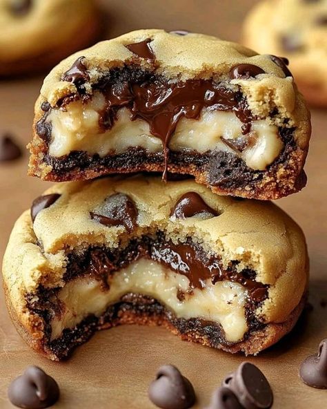 Grandma's cooking  recipes | 🍪 Cheesecake Stuffed Chocolate Chip Cookies 🍰 | Facebook Cheesecake Stuffed Chocolate Chip Cookie, Recipes Cheesecake, Stuffed Chocolate Chip Cookies, Chocolate Chip Cookies Ingredients, Paula Deen Recipes, Grandmas Recipes, Creamy Cheesecake, Insurance Coverage, Fun Baking Recipes