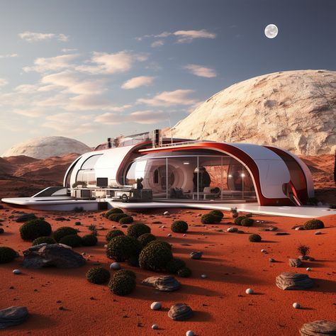 House on Mars Perspective References, Architecture Masterpiece, Colonization Of Mars, 60s Space Age, Mars Colony, Mars Planet, Mars Rover, Red Planet, Dome House