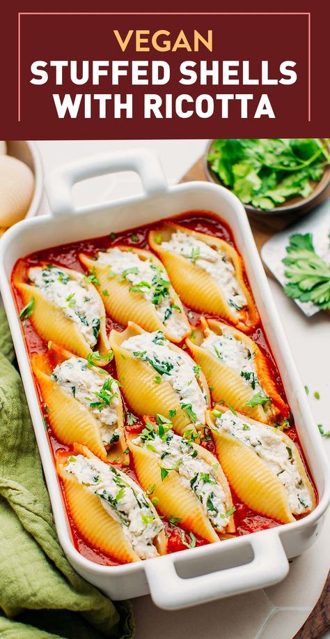 Vegan Shells Stuffed, Spinach Ricotta Stuffed Shells White Sauce, Stuffed Pasta Shells Ricotta Spinach, Meat Stuffed Shells Beef No Ricotta, Vegan Ricotta Stuffed Shells, Vegan Stuffed Shells, Spinach Stuffed Shells, Stuffed Shells Ricotta, Vegan Ricotta