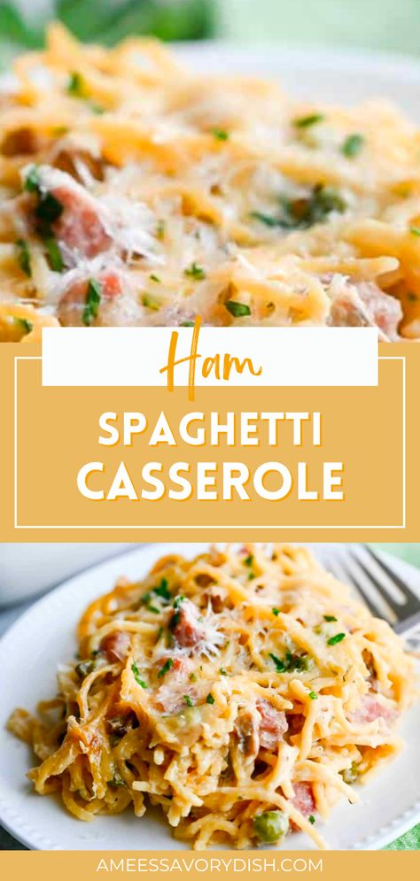 Ham Pasta Casserole Recipes, Spaghetti And Ham Recipes, Ham And Spaghetti Casserole, Ham Pasta Bake, Leftover Ham And Pasta Recipes, Ham Spaghetti Recipes, Ham And Pasta Casserole Recipes, Recipes Leftover Ham, Leftover Ham Dinner Ideas