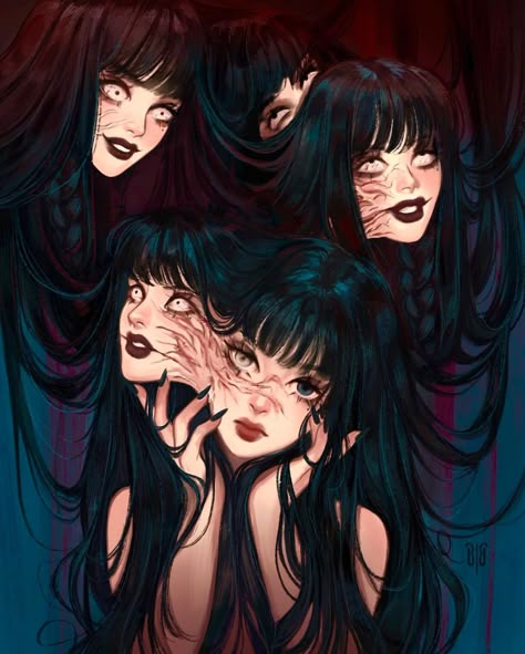 Josie 🌸 on Instagram: “Finally finished!!! Tomie is here!💕scroll to see more doodles of her and the initial sketch for this piece!☺️ . . . . . . . #tomiejunjiito…” Tomie Art Junji Ito, Scary Beautiful Art, Tomie Junji Ito Fanart, Tomie Fanart, Tomie Aesthetic, Tomie Art, Junji Ito Tomie, Horror Wallpaper, Horror Illustration