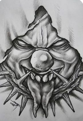 Skull Drawing Tattoo, Evil Clown Tattoos, Evil Skull Tattoo, Skull Art Tattoo, Scary Drawings, Clown Face, Evil Tattoos, Clown Tattoo, Creepy Drawings