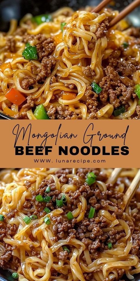 This Beef Noodles dish not only tastes delicious but looks vibrant and appetizing! 🍜🥩 With tender beef, fresh veggies, and flavorful noodles, this dish is a complete meal that’s perfect for lunch or dinner. Packed with rich flavors and colorful ingredients, it’s as beautiful as it is tasty!

📌 Save this pin to make vibrant and delicious beef noodles for your next family meal!
#BeefNoodles #ComfortFood #EasyDinners #FlavorfulMeals #NoodleLovers #FamilyFavorites Asian Ground Beef Recipes, Mongolian Ground Beef Noodles, Spicy Asian Noodles, Ground Beef Noodles, Mongolian Ground Beef, Noodles Homemade, Mongolian Beef Recipes, Beef Noodles, Ground Beef Pasta