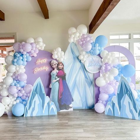 Frozen Event Decor, Frozen Balloon Display, Elsa Birthday Backdrop, Frozen Theme 3rd Birthday Party, Frozen Balloon Garland Backdrop, Elsa Decorations Party, Frozen 2 Party Decorations, Frozen Party Balloons, Frozen 2 Themed Birthday Party