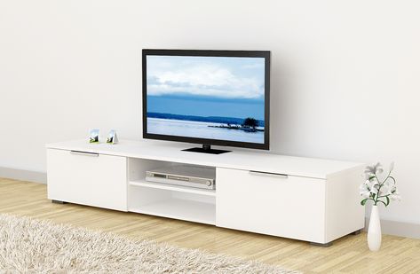 The 10 Best TV Stands You Can Get at Walmart | Hunker Minimalistic Room, Midcentury Tv Stand, Mid Century Tv, Bed 3d, White Tv Stands, Interior Design Minimalist, White Tv, Sleek Storage, Rack Tv