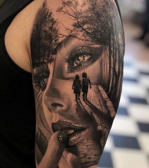 Female Sleeve Tattoo Designs, Grey Scale Tattoo, Full Back Piece Tattoos For Women, Tattoo Brazo Mujer, Portrait Tattoo Sleeve, Stencils Art, Valkyrie Tattoo, Face Tattoos For Women, 12 Tattoos