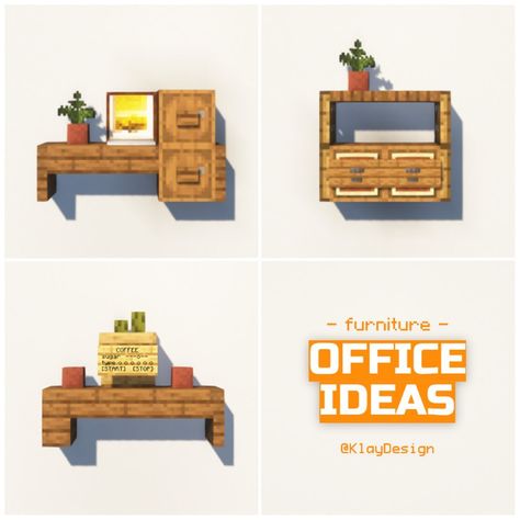 👩‍💻 OFFICE IDEAS - Minecraft Here’s three furniture ideas for a small office! 😱 I tried to build a Desk setup, an archive cabinet to storage all the documents, a coffee machine. Will you build these? 🤔 ——————————————— - 🪴 Follow @klay.design_mc for more! - 💬 Lemme know your thoughts! - 🙌 Complementary Shaders - 🍳 Repost with credits only! ——————————————— #minecraft #minecraftdesign #minecraftpe #minecraftonly #minecraftpc #minecrafter #minecraftmeme #minecrafters #minecraftbuilds #minecra... Minecraft Workbench, Minecraft Desk Ideas, Minecraft Office Ideas, Minecraft Office, Minecraft Interiors, Minecraft Details, Minecraft Pasta, Build A Desk, Minecraft Furniture Ideas